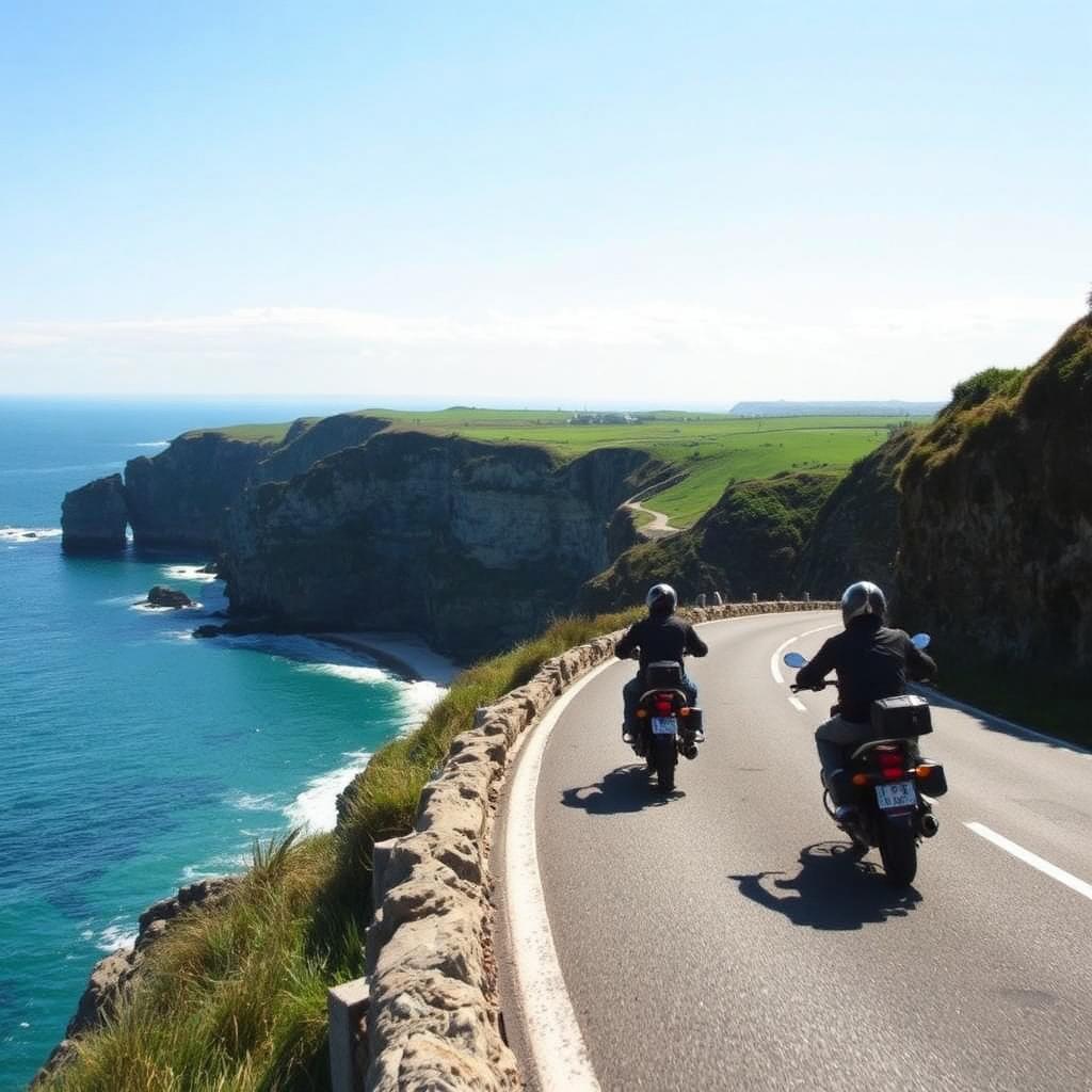 Motards sur la route côtière de Cancale