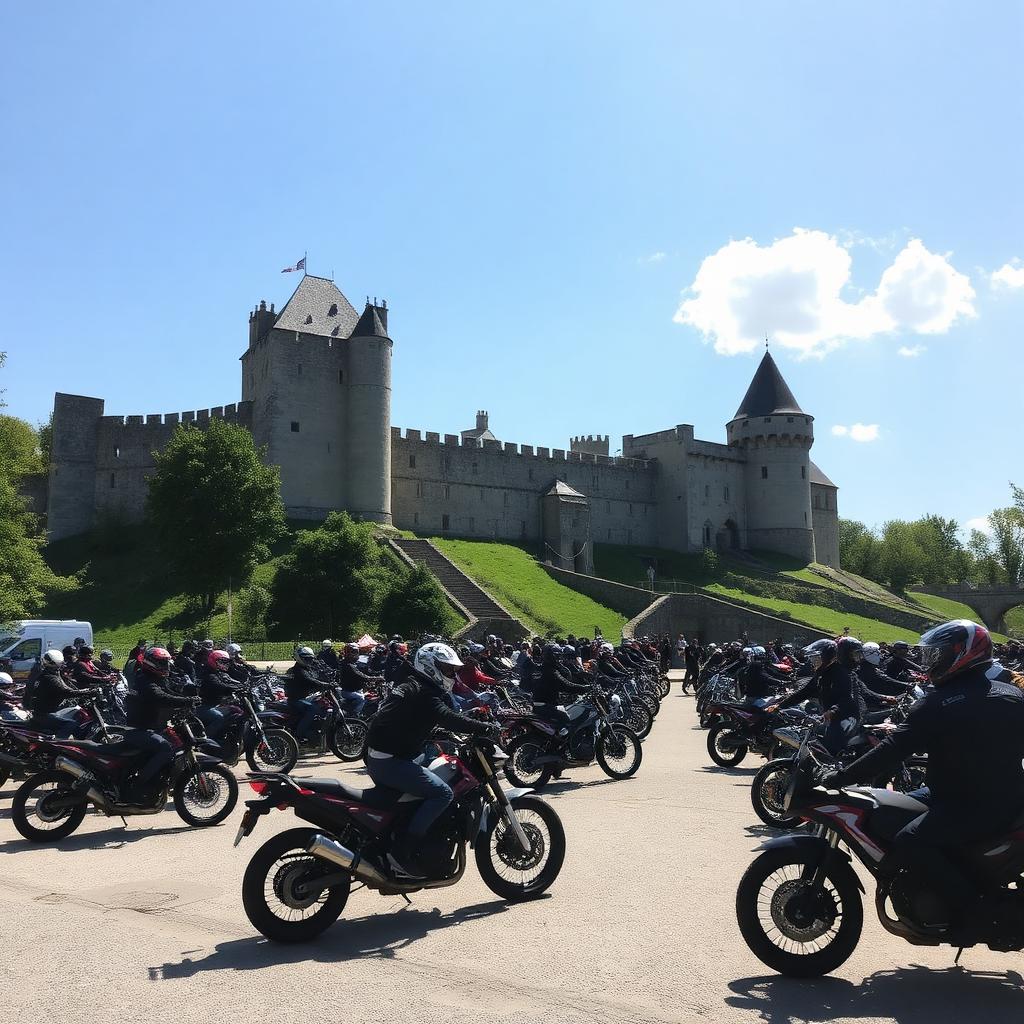 Rassemblement moto devant le château de Fougères